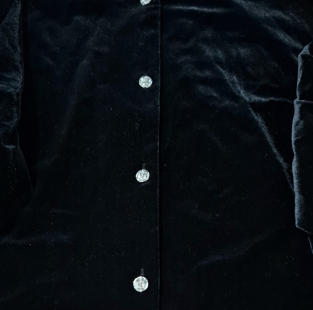Ronni Nicole By Ouida Black Velvet Button Down Shirt with White Accents Petite L - Picture 7 of 10